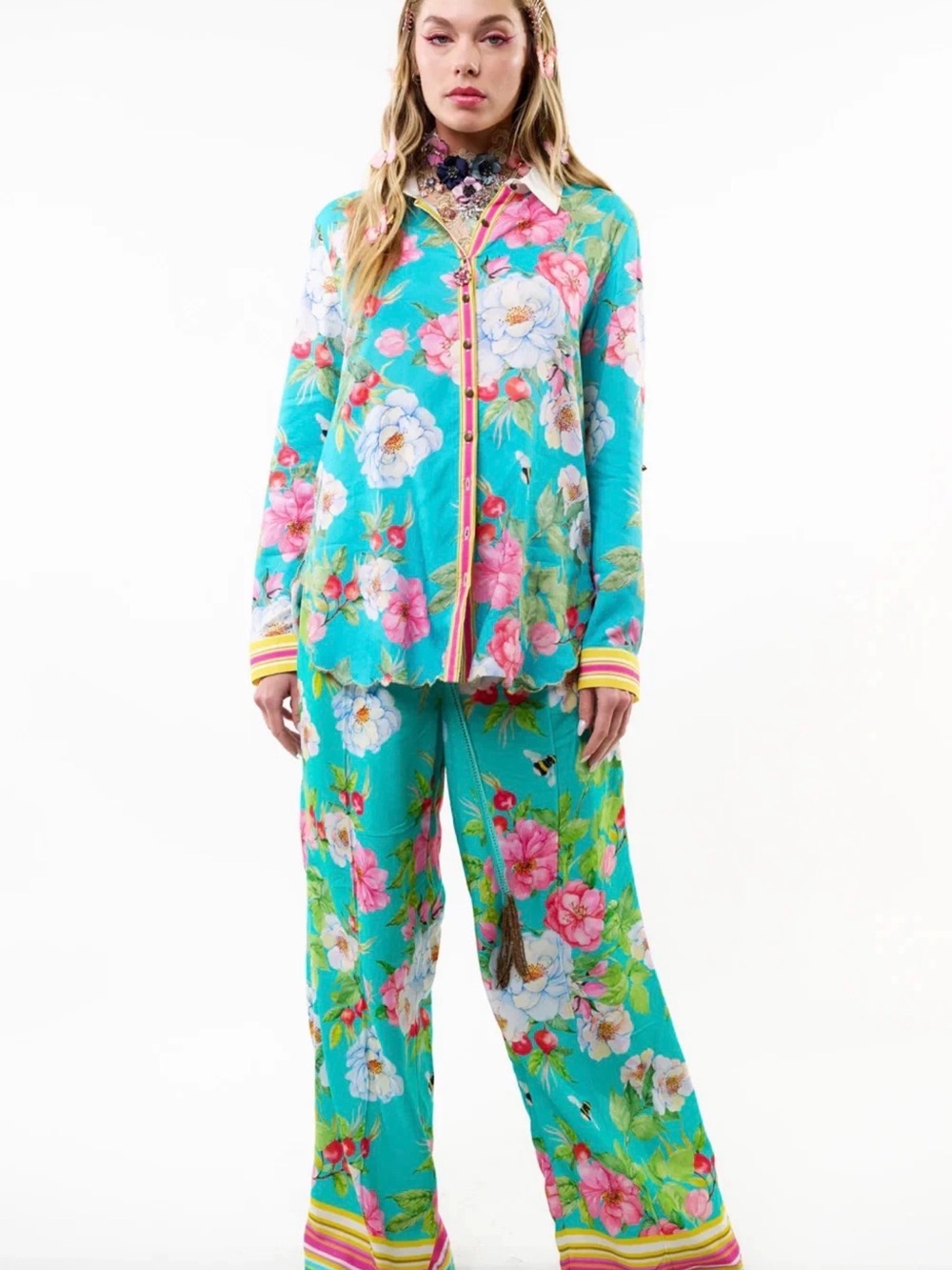 Aratta La Ville Rose Shirt in Aqua Floral, NWT - Picture 5 of 5
